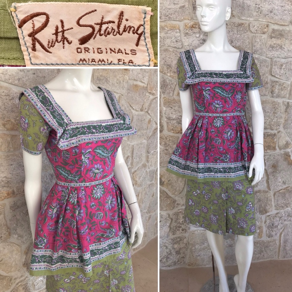 Gorgeous Rare Vintage 1950s Ruth Starling Originals Multi Floral Print Dress